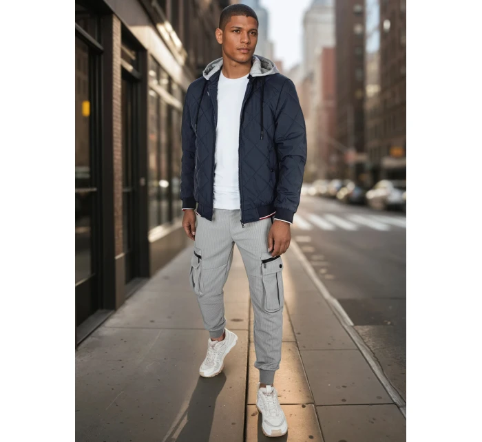 Pánská přechodná prošívaná bunda s kapucí modrá FashionStreet TX5012