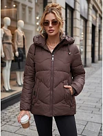 Dámská zimní prošívaná bunda s kapucí, hnědá, FashionStreet TY5754 Dámská zimní prošívaná bunda s kapucí, hnědá, FashionStreet TY5754