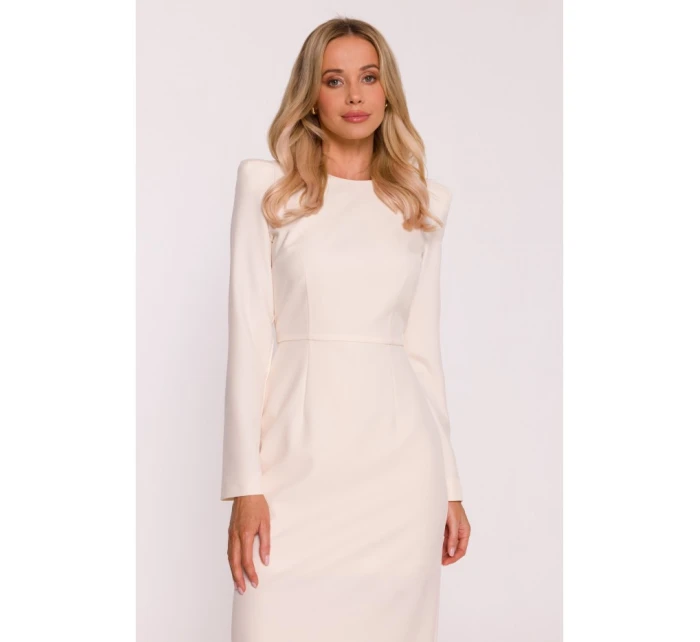 S412 Tužkové šaty s ozdobnými rameny - slonová kost S412 Tužkové šaty s ozdobnými rameny - slonová kost