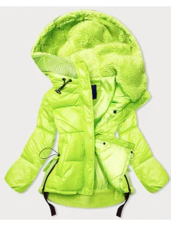 Krátká dámská zimní bunda v neonově žluté barvě s kapucí model 21242657 - Ann Gissy
