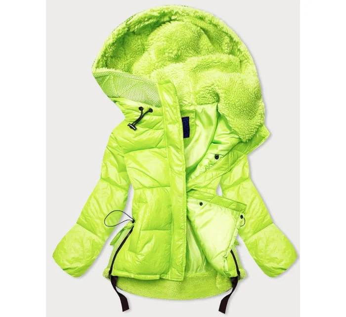 Krátká dámská zimní bunda v neonově žluté barvě s kapucí model 21242657 - Ann Gissy