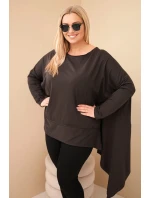 Dámská tunika Plus Size z bavlny s asymetrickým model 21808707 hnědá - K-Fashion Dámská tunika Plus Size z bavlny s asymetrickým model 21808707 hnědá - K-Fashion