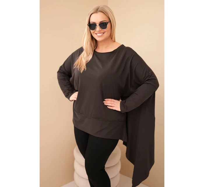 Dámská tunika Plus Size z bavlny s asymetrickým model 21808707 hnědá - K-Fashion Dámská tunika Plus Size z bavlny s asymetrickým model 21808707 hnědá - K-Fashion