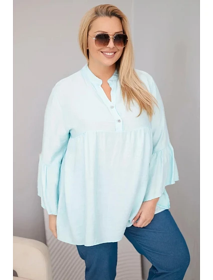 Dámská viskózová halenka ve velikosti Plus Size s volánkovým rukávem a výstřihem do V mentolová