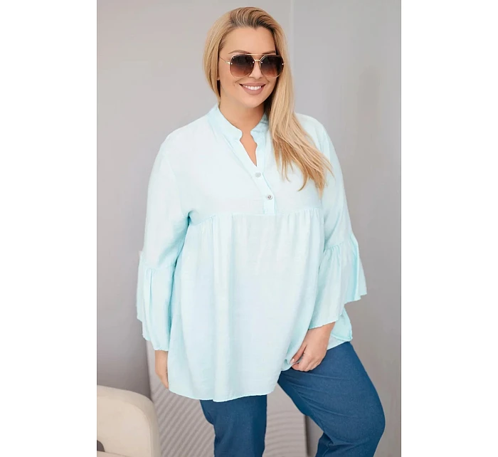 Dámská viskózová halenka ve velikosti Plus Size s volánkovým rukávem a výstřihem do V mentolová