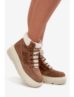 Semišové dámské sněhule s kožíškem na platformě Vinceza 95354 Camel