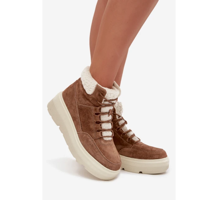 Semišové dámské sněhule s kožíškem na platformě Vinceza 95354 Camel