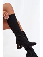 Dámské kozačky na podpatku se zlatým prvkem černé Nivarae