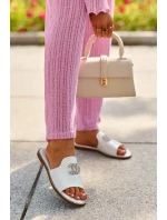 Elegantní dámské lesklé pantofle s ozdobou S.Barski Stříbrná Elegantní dámské lesklé pantofle s ozdobou S.Barski Stříbrná