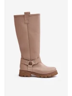 Kožené dámské kozačky nad kolena béžové Lewski 3615