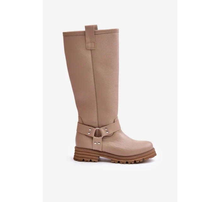 Kožené dámské kozačky nad kolena béžové Lewski 3615