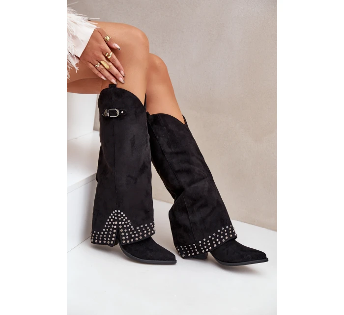 Kozačky S Svrškem Na Podpatku Černé model 21681450 - Boto
