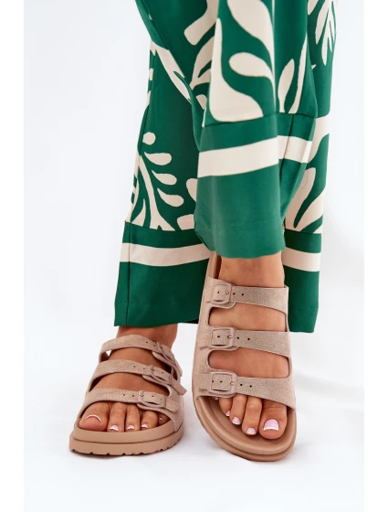 Dámské Pantofle S Pásky A Přezkami Béžové model 21687475 - Boto