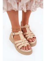 Eko Kožené Sandály Dámské Na Platformě Béžové model 21688326 - Boto Eko Kožené Sandály Dámské Na Platformě Béžové model 21688326 - Boto