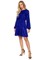 Šaty áčkového střihu s biskupskými rukávy M715  královsky modré - MOE