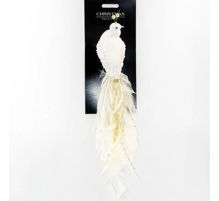 OZDOBNÝ PTÁČEK NA KLIPU 38CM BÍLÝ A ZLATÝ