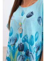 Dámská bavlněná košile s květinovým vzorem modrý