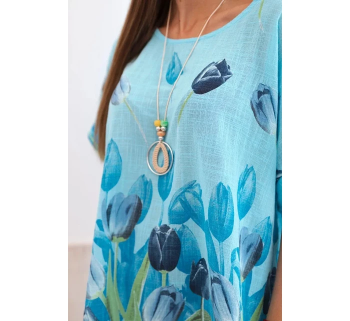 Dámská bavlněná košile s květinovým vzorem modrý