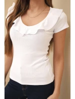 Dámská bavlněná blůza s dlouhým rukávem a lodičkovým výstřihem musztardová