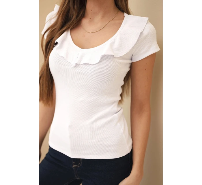 Dámská bavlněná blůza s dlouhým rukávem a lodičkovým výstřihem musztardová