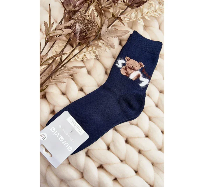 Teplé bavlněné ponožky s medvídkem, tmavě modrá