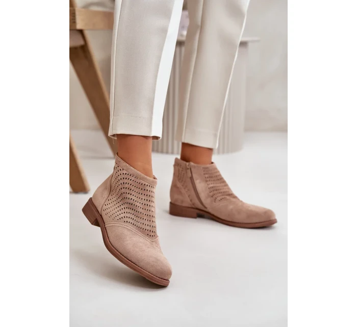 Dámské Kotníkové Boty Na Plochém Podpatku Ažurové Béžové S.Barski Dámské Kotníkové Boty Na Plochém Podpatku Ažurové Béžové S.Barski