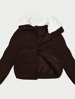 Dámská manšestrová bunda v čokoládové barvě s vysokým stojáčkem model 21461524 - J.STYLE