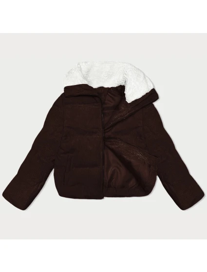 Dámská manšestrová bunda v čokoládové barvě s vysokým stojáčkem J Style (5M3230-158)