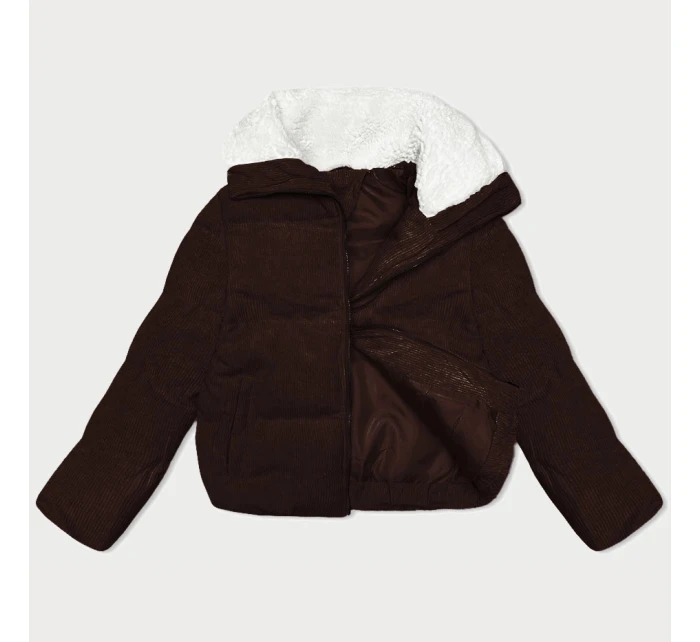 Dámská manšestrová bunda v čokoládové barvě s vysokým stojáčkem J Style (5M3230-158)