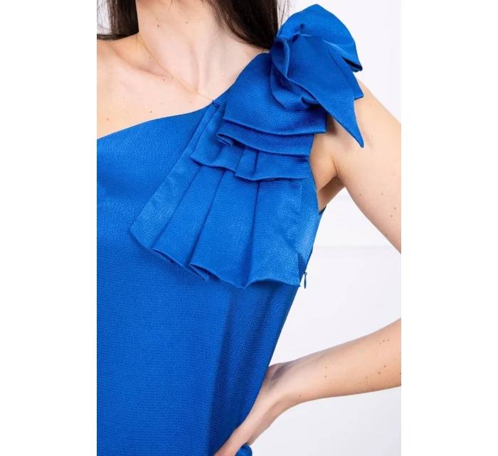 Šaty s mašlí na rameni v chrpově modré barvě