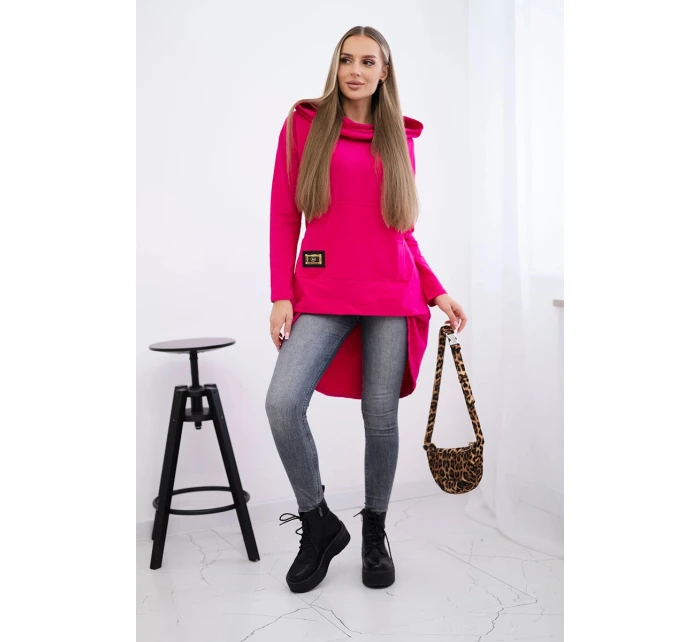 Mikina s dlouhými zády a kapucí fuchsiová