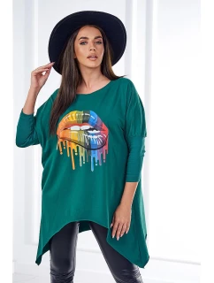 Oversize halenka s potiskem model 21752952 rtů tmavě zelená - K-Fashion