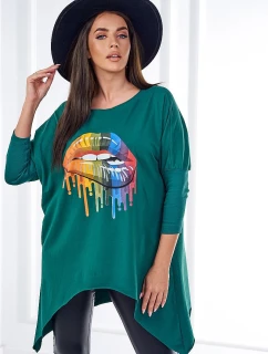 Oversize halenka s potiskem model 21752952 rtů tmavě zelená - K-Fashion