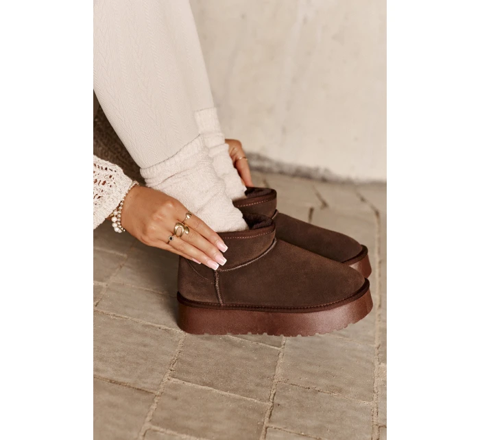 Módní Semišové Nízké Sněhule Hnědé model 21671731 - Boto Módní Semišové Nízké Sněhule Hnědé model 21671731 - Boto