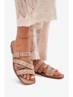 Ozdobené dámské sandály na plochém podpatku se pásky a sponou béžové Manitte Ozdobené dámské sandály na plochém podpatku se pásky a sponou béžové Manitte