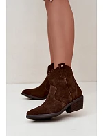 Dámské kožené kotníkové boty na podpatku Big Star model 22349479 Camel - Big Star Shoes