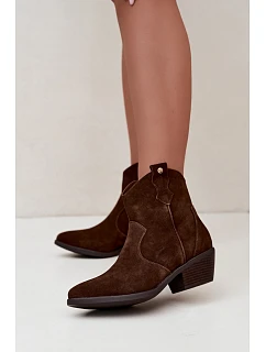 Dámské kožené kotníkové boty na podpatku Big Star model 22349479 Camel - Big Star Shoes