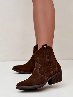Dámské kožené kotníkové boty na podpatku Big Star model 22349479 Camel - Big Star Shoes