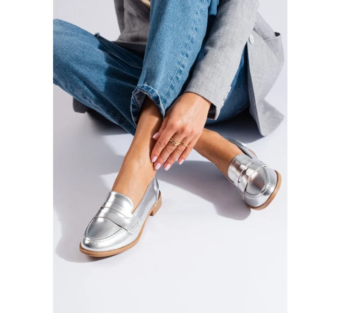 Trendy  mokasíny stříbrné dámské bez podpatku