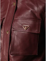 Dámská kožená bomber bunda v přechodném období, vínová, FashionStreet TY5873 Dámská kožená bomber bunda v přechodném období, vínová, FashionStreet TY5873