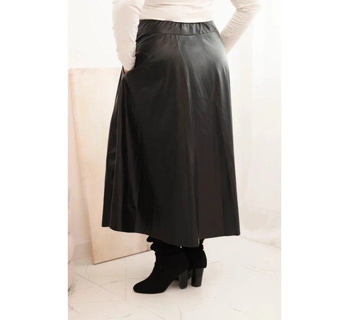 Dámská sukně Plus Size z ekologické kůže s gumou a šňůrkou v pase černá