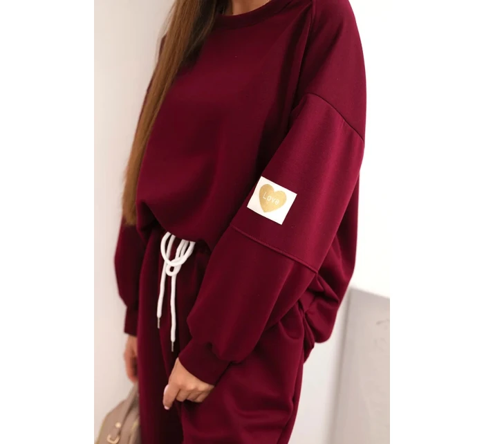 Komplet dámský máslový s volnou mikinou a kalhotami s nápisem LOVE khaki