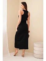 Dámské bavlněné midi šaty bez rukávů s řasením černá Dámské bavlněné midi šaty bez rukávů s řasením černá