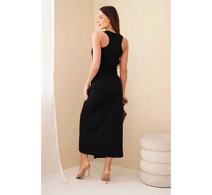 Dámské bavlněné midi šaty bez rukávů s řasením černá Dámské bavlněné midi šaty bez rukávů s řasením černá