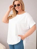 Dámská halenka Plus Size bavlněná s krátkým rukávem bílá