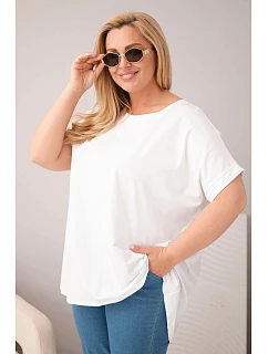 Dámská halenka Plus Size bavlněná s krátkým rukávem bílá