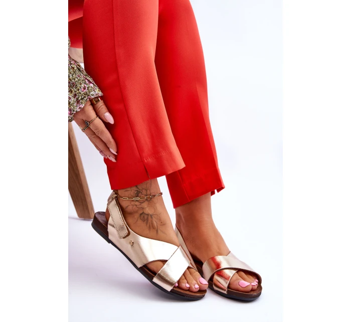 kožené sandály na suchý zip Zlaté Addison