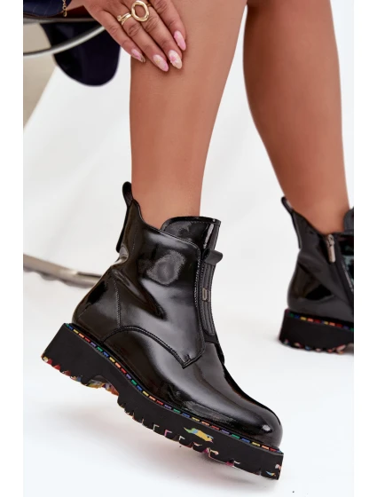 Dámské lakované boty Artiker – černé, zateplené, přírodní kůže