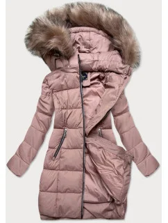 Dámská prošívaná zimní bunda ve starorůžové barvě s kapucí (7702)