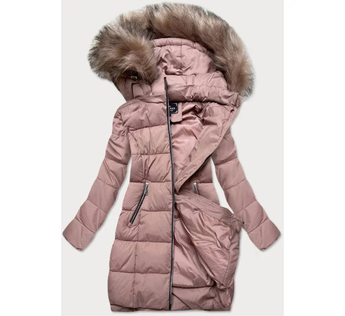 PIKOWANA DAMSKA KURTKA ZIMOWA Z KAPTUREM RÓŻ model 21242060 - Libland